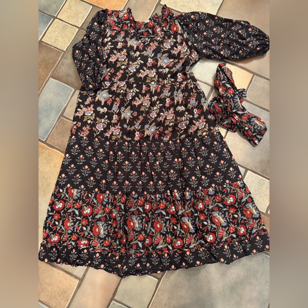 Sue Sartor Floral deep brown and Rust maxi Dress